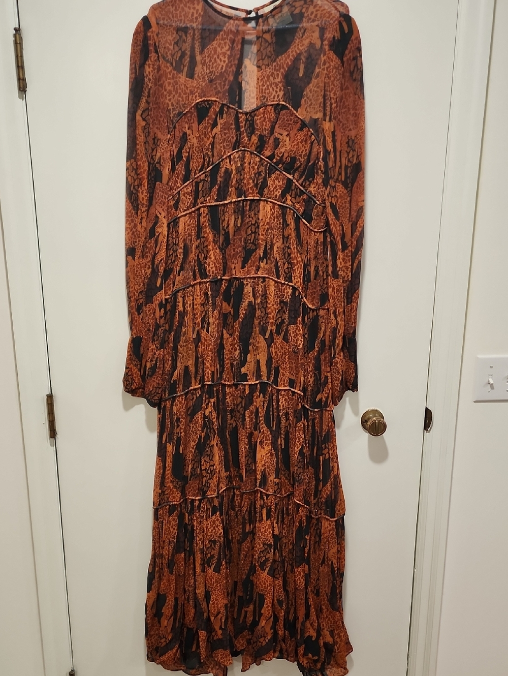 FARM Rio Black and Orange Animal-Print Tiered Maxi Dress